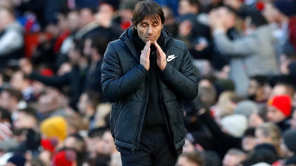 Antonio Conte takes his Chelsea side to play Man City on Sunday. Photograph: Martin Rickett/PA