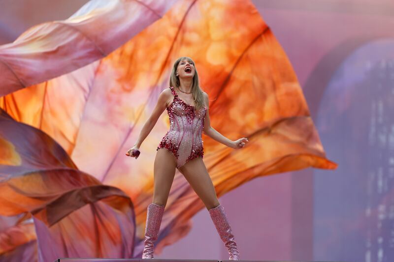 Taylor Swift onstage at the Aviva Stadium in Dublin on June 2024 as part of her Eras tour. Photograph: Nick Bradshaw/The Irish Times