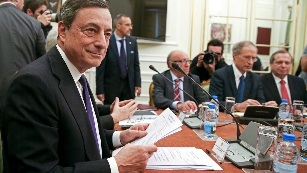 European Central Bank chairman Mario Draghi: The ECB’s latest remarks on the Irish bonds came as Mr Draghi stressed the bank’s willingness to ease monetary policy again. Photograph: Antonio Cotrim/EPA