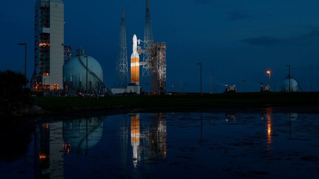 United Launch Alliance Delta IV Heavy rocket with the Parker Solar Probe at Cape Canaveral Air Force Station in Florida. Photograph: AFP PHOTO/NASA/BILL INGALLS