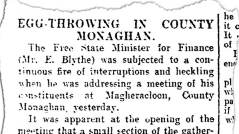 Eggs thrown at finance minister: From the Archives: March 28th, 1927