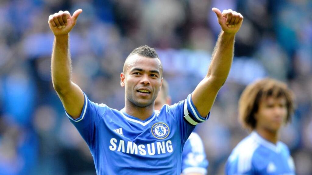Chelsea’s Ashley Cole acknowledges the Chelsea fans after the final league game of the season.