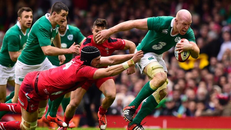 Ireland captain Paul O’ Connell breaks the tackle of Luke Charteris during the RBS Six Nations match between Wales and Ireland at Millennium Stadium, Cardiff in March 2015. Photograph: Stu Forster/Getty Images