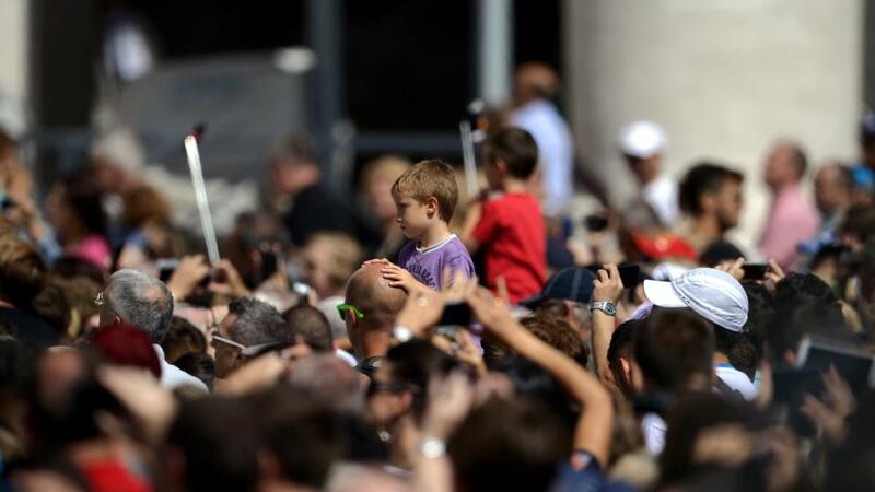 Pope Francis told those gathered that the Vatican’s two parishes would lead by example. Photograph: Filippo Monteforte/Getty Images