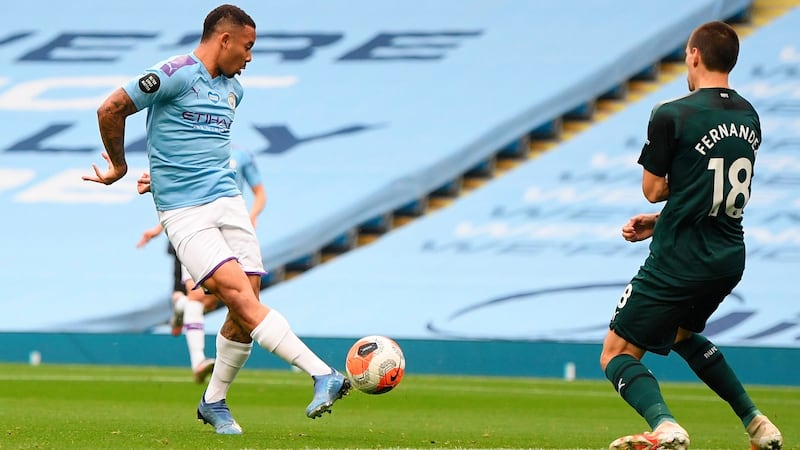 Gabriel Jesus opens the scoring for Manchester City against Newcastle. Photograph: Michael Regan/Getty/AFP
