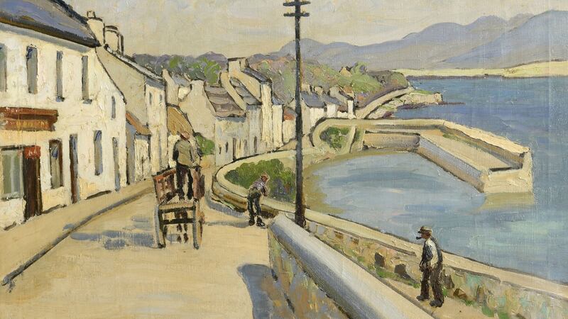 Lot 16, Letitia M Hamilton’s Roundstone Harbour, Connemara (€15,000–€20,000) at Morgan O’Driscoll’s sale.