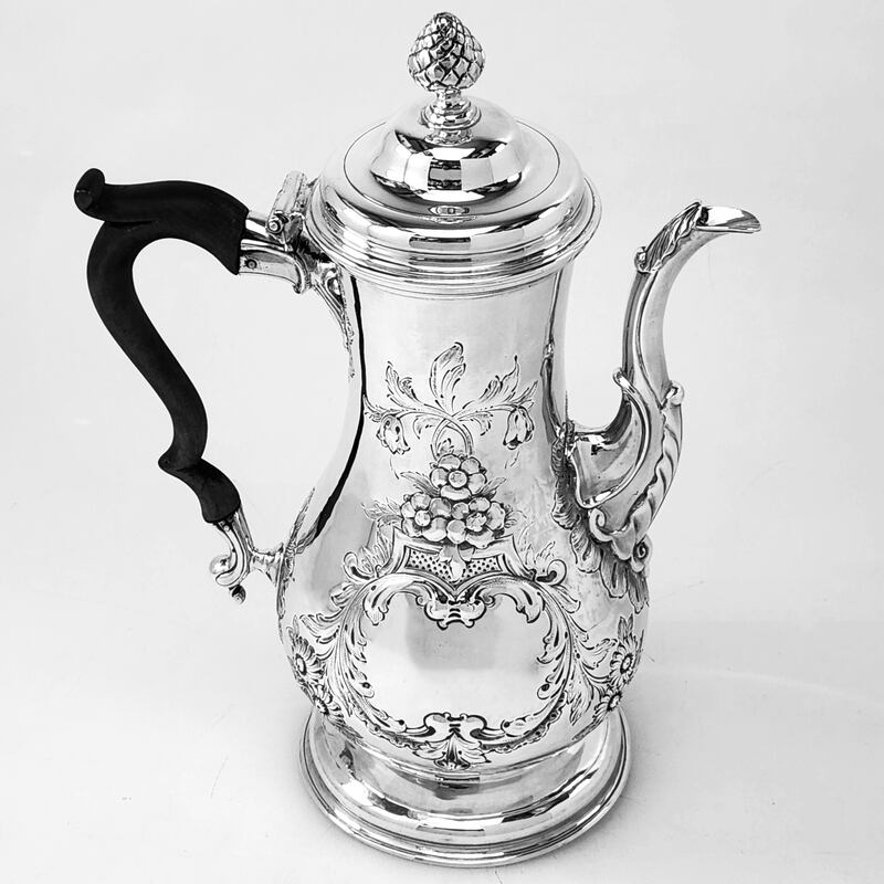 Cork-made George III provincial coffee pot from 1760, with the mark of John Nicholson will be auctioned by Hegarty's of Bandon