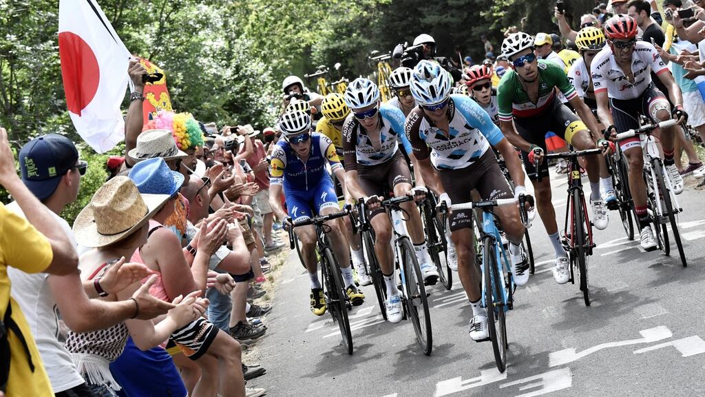Daniel Martin of Ireland, Romain Bardet of France, Alexis Vuillermoz of France, Fabio Aru of Italy and Alberto Contador of Spain on stage 15 of the Tour de France. Photograph: Reuters/Jeff Pachoud