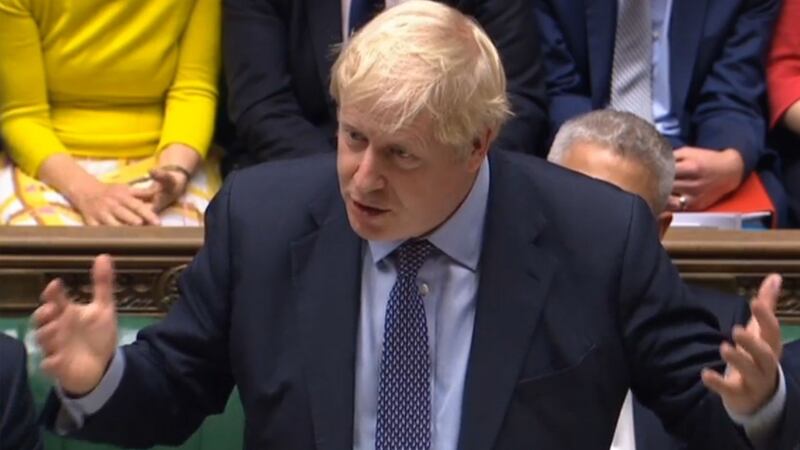 Britain’s Prime Minister Boris Johnson speaking on a point of order after the House of Commons voted to back an amendment which delays the decision on the Brexit deal. Photograph: PRU/AFP via Getty Images