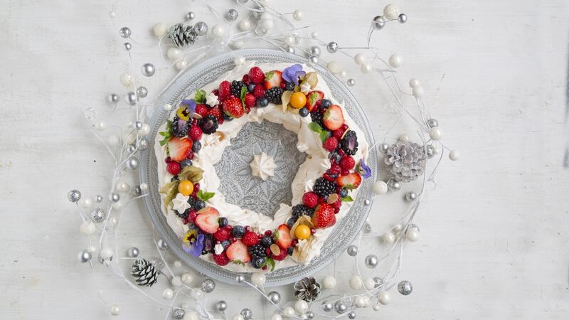 Christmas Pavlova wreath. Photograph: Harry Weir