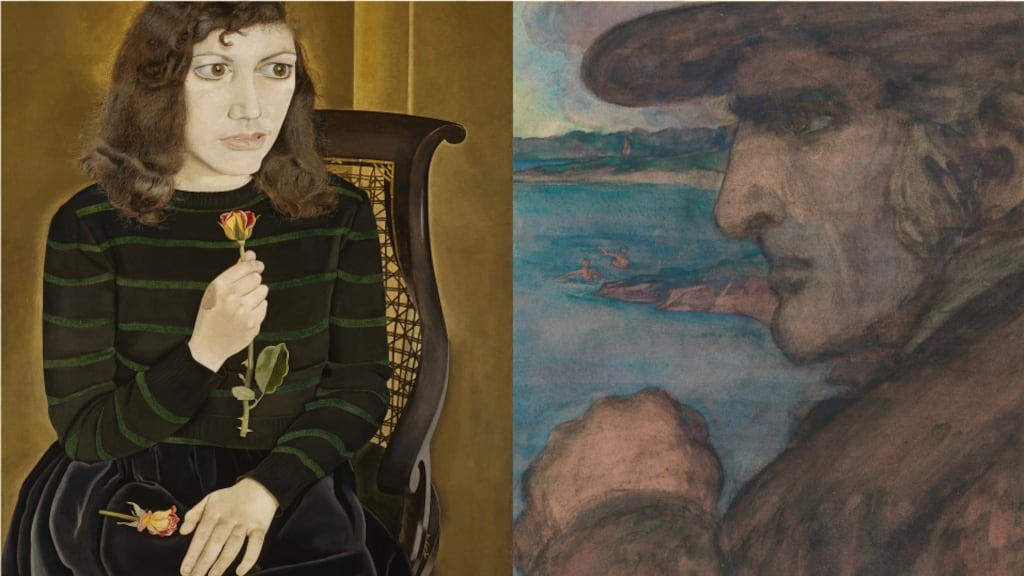 Girl with Roses by Lucian Freud  and Portrait Figure of an Irish Gentleman by Jack B Yeats. Photographs: British Council, London, UK / © The Lucian Freud Archive / Bridgeman Images; © Estate of Jack B. Yeats, DACS London / IVARO Dublin, 2019