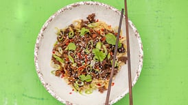 Mongolian stir-fried beef with sesame and noodles recipe