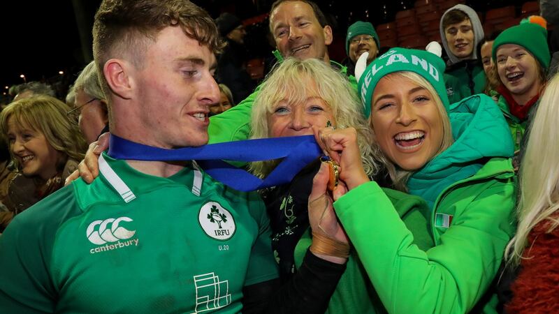 Jonathan Wren celebrates with his family in Colwyn Bay.