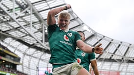 ‘Just another game of rugby’: Tommy O’Brien rounds off first cap in Dublin with 55-metre try