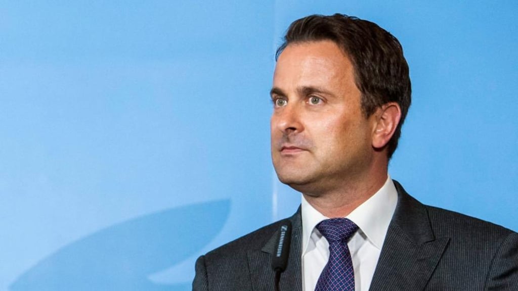 Luxembourg’s prime minister, Xavier Bettel, held a press conference to defend the country’s tax practices. Photograph: Nicolas Bouvy/EPA