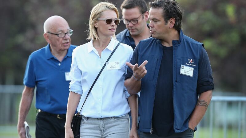 Rupert Murdoch (L), Sarah Murdoch (2nd from left), James Murdoch, (2nd from right), and Lachlan Murdoch, arrive for the morning session at the Allen & Company Sun Valley Conference in 2014 in Idaho. Photograph: Scott Olson/Getty Images