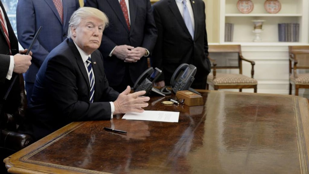 US president Donald Trump in the Oval Office of the White House on Tuesday. “This Russian connection non-sense is merely an attempt to cover-up the many mistakes made in Hillary Clinton’s losing campaign,” he said in an early-morning tweet. Photograph: Olivier Douliery/Pool via Bloomberg