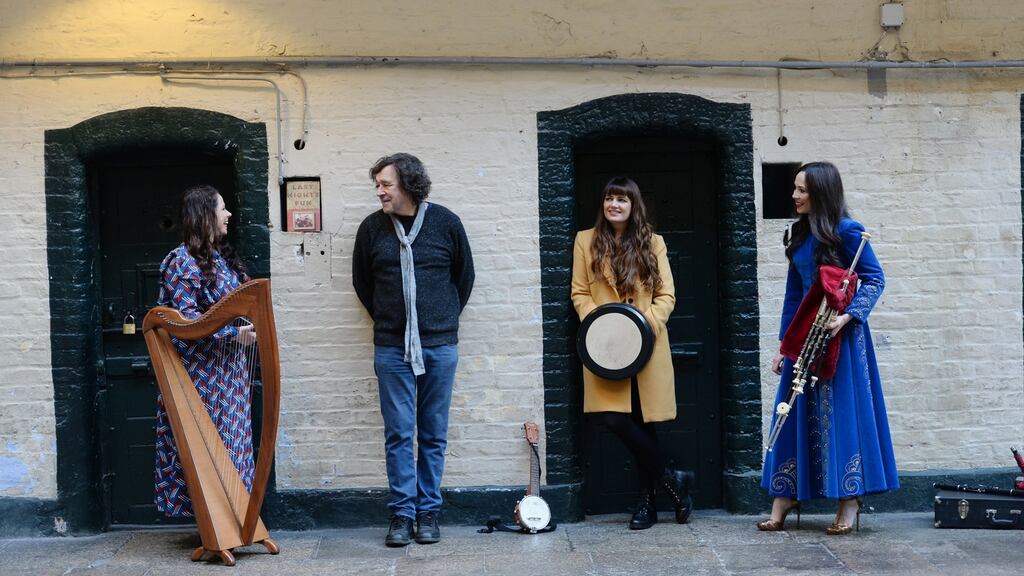 - Michelle Mulcahy, Stephen Rea, Aoife Scott and Louise Mulcahy, some of the Artists involved in TradFest2020. Photograph: Alan Betson