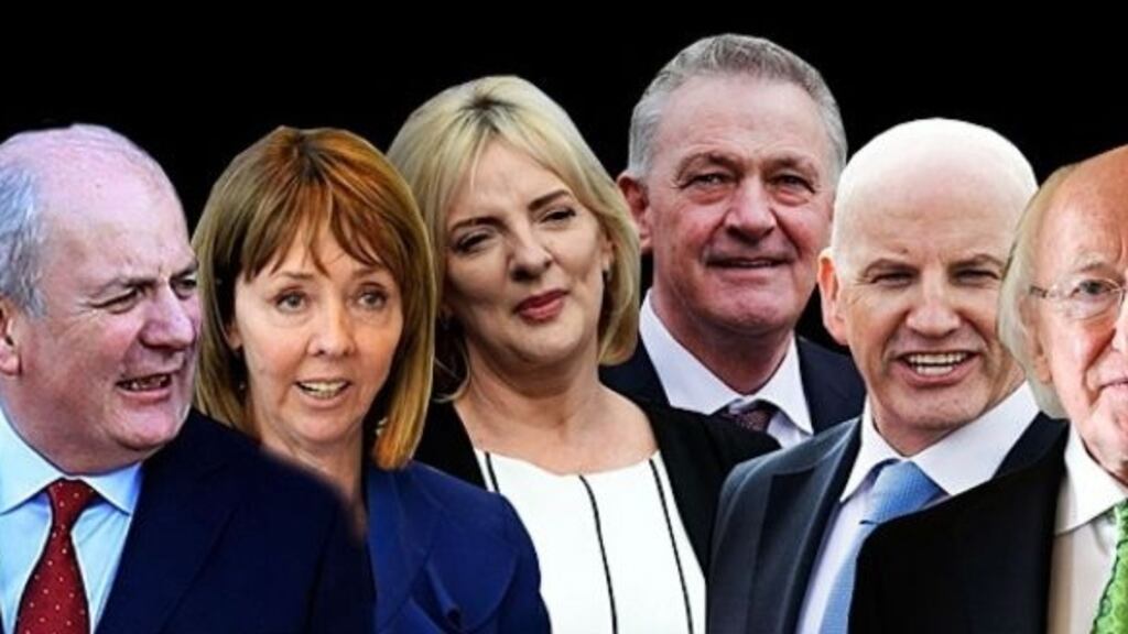 Presidential candidates: Gavin Duffy; Joan Freeman; Liadh Ní Riada; Peter Casey; Sean Gallagher and the victor, Michael D. Higgins.