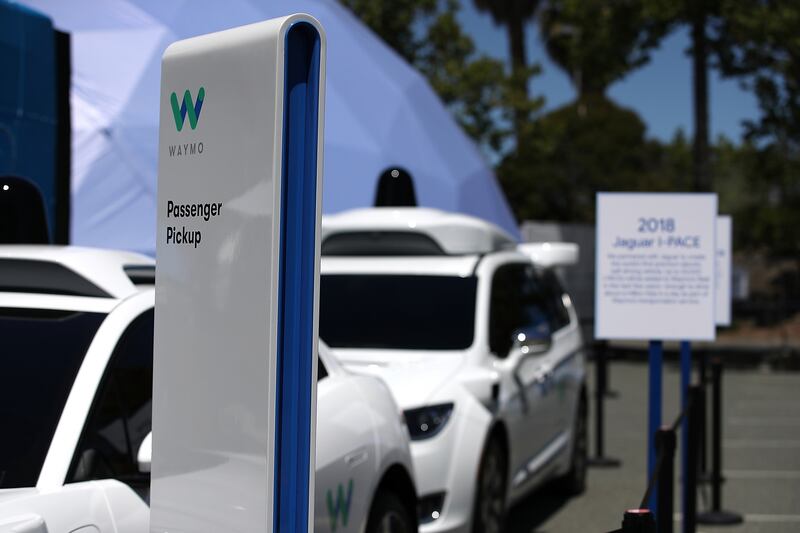 Waymo self-driving vehicles are displayed at the Google I/O 2018 Conference at Shoreline Amphitheater on May 8th, 2018 in Mountain View, California. Photograph: Justin Sullivan/Getty