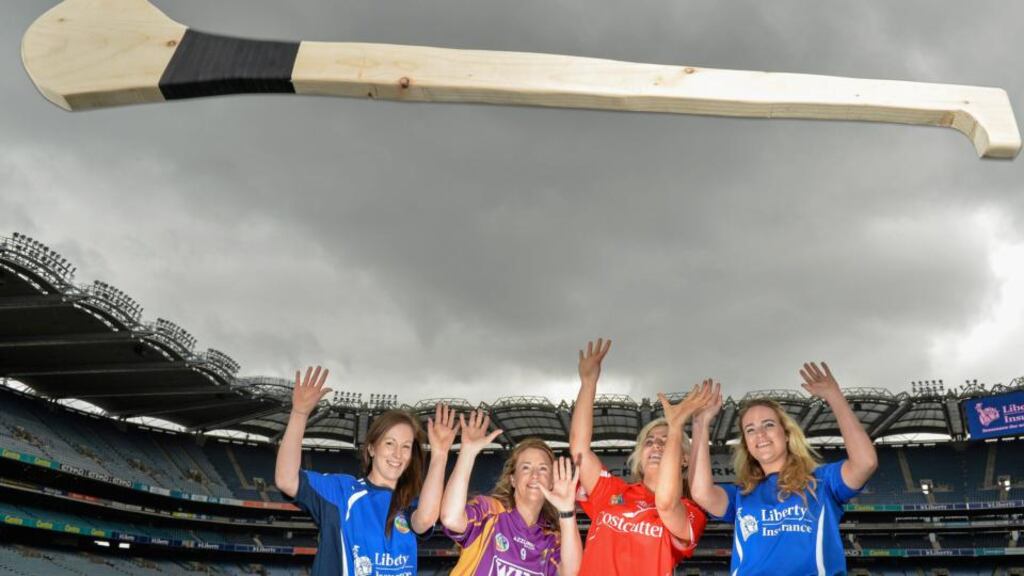 Players from participating counties at the launch of the 2013 Camogie Championship at Croke Park, from left, Arlene Watkins, Offaly; Kate Kelly, Wexford; Anna Geary, Cork; Lorraine Ryan, Galway. Photograph: Brian Lawless/Sportsfile