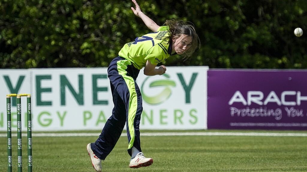 Orla Prendergast impressed with both bat and ball in the defeat to Thailand. Photograph: Rowland White/Inpho