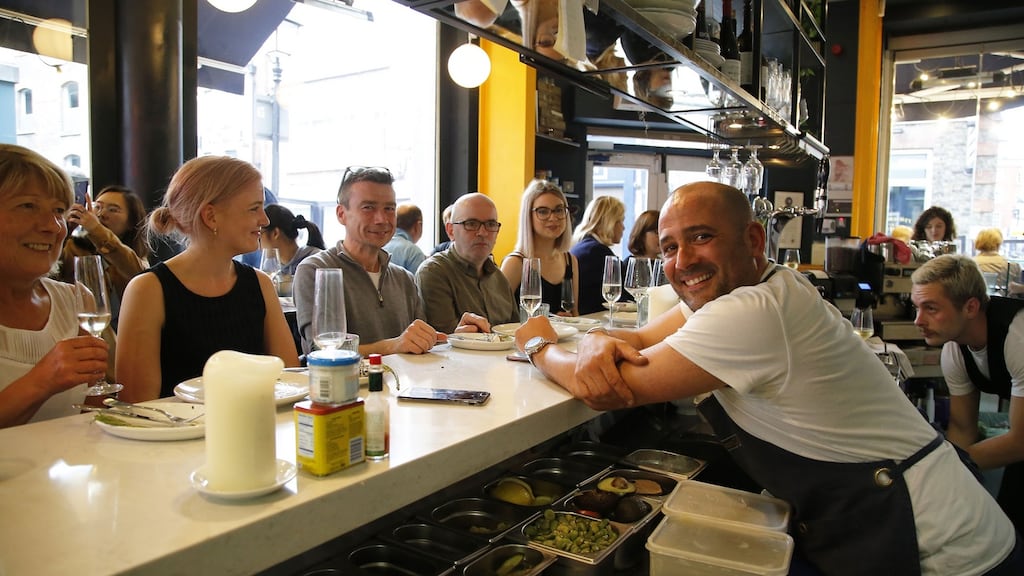 Chef and restaurateur Niall Sabongi with members of the Irish Times Food & Drink Club at the Meet The Chef event at The Seafood Cafe in Temple Bar. Photographs: Nick Bradshaw