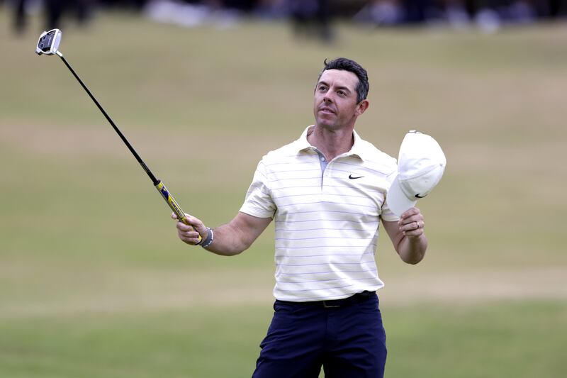 Northern Ireland's Rory McIlroy applauds the spectators after finishing his round on the 18th green during day four of The Open at the Old Course, St Andrews. Photograph: Richard Sellers/PA WIre