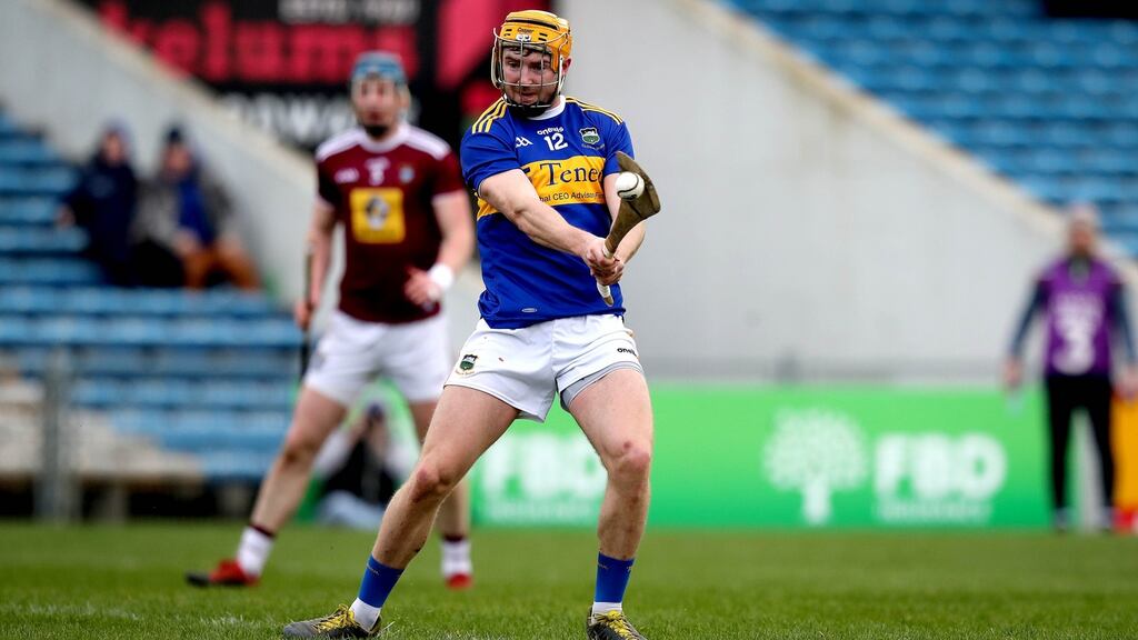 Tipperary’s Cian Darcy scores the first goal of the game in the Allianz Hurling League Division 1A game against Westmeath at Semple Stadium. Photograph: Ryan Byrne/Inpho