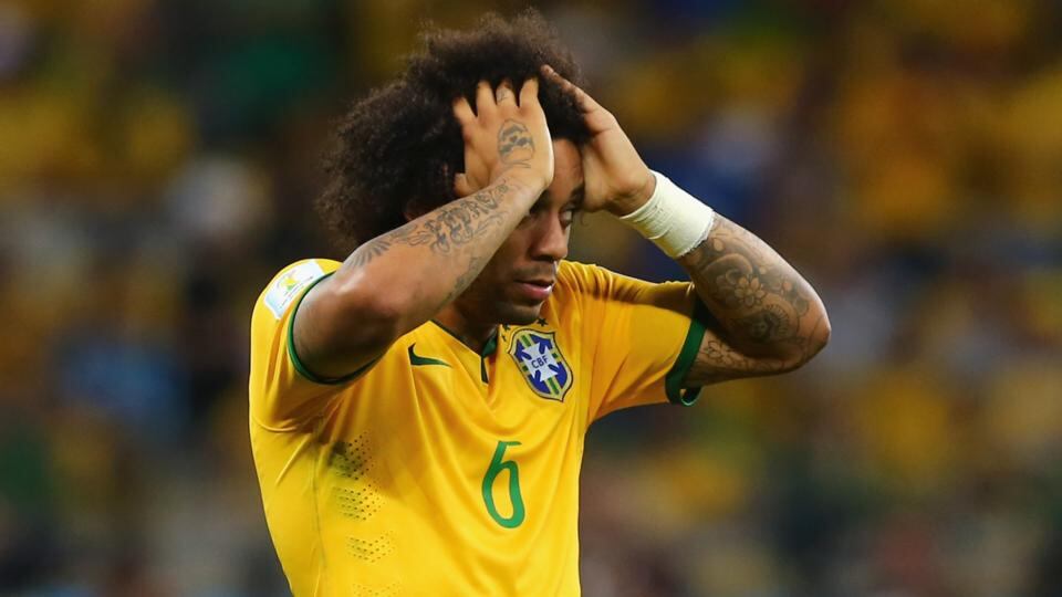 Brazil defender Marcelo during the defeat to Germany at Estadio Mineirao in Belo Horizonte. Photograph: Martin Rose/Getty Images