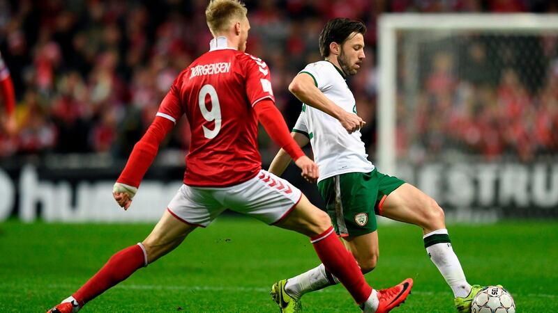 Harry Arter was lucky to escape a booking in Copenhagen. Photograph: Lars Moeller/AFP