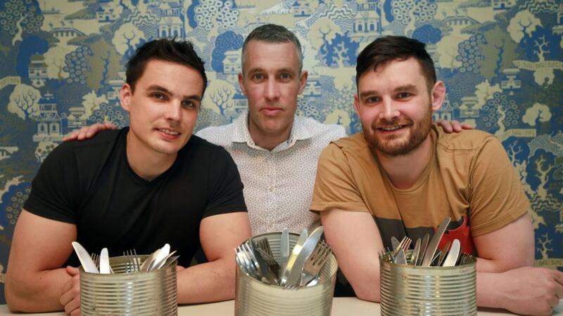 Team Foodgame: Ross Staunton (centre), the cafe’s owner, with Adam Close, who plans to open the Green Hook, and Reg White, who’s looking for premises for his pizza place. Photograph Nick Bradshaw