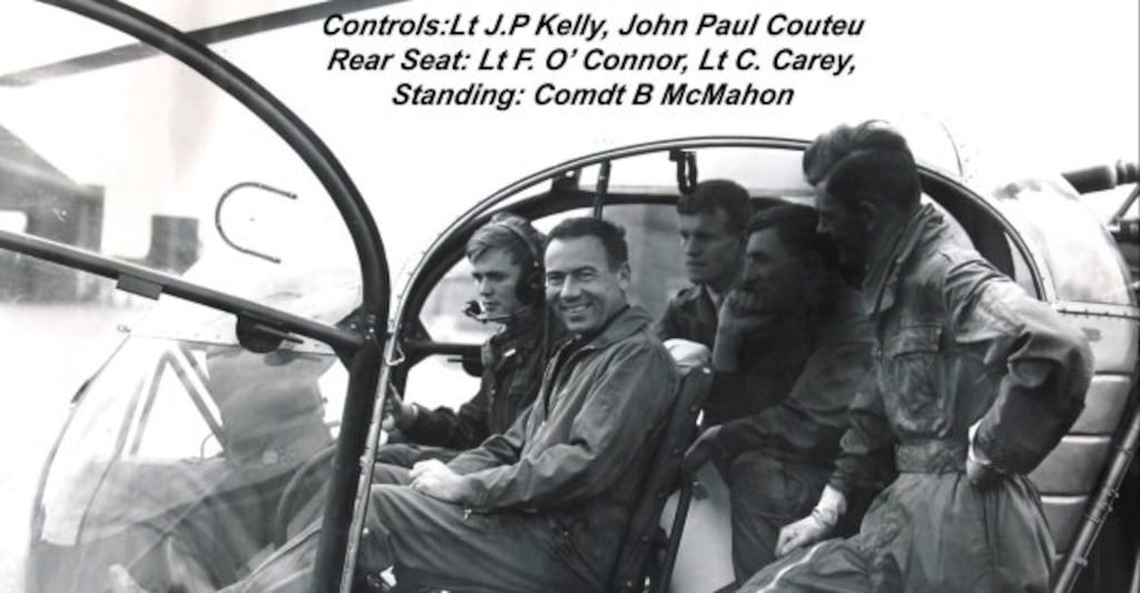 Air Corps’  pilots from 1963 who flew the first Irish helicopters from France to Dublin, landing in Casement Aerodrome on the 26th November 1963. Photograph: Irish Air Corps Facebook page