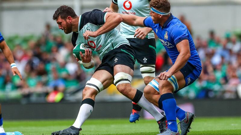 Jean Kleyn in action against Italy’s Giovanni Licata during the game at the Aviva Stadium in August 2019. Photograph: James Crombie/Inpho