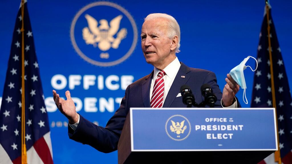 President-elect Joe Biden: The urgency of beating Trump has kept the Democrats’ unstable compound of factions together in recent years. Without him, they are at liberty to squabble. Photograph: Andrew Harnik