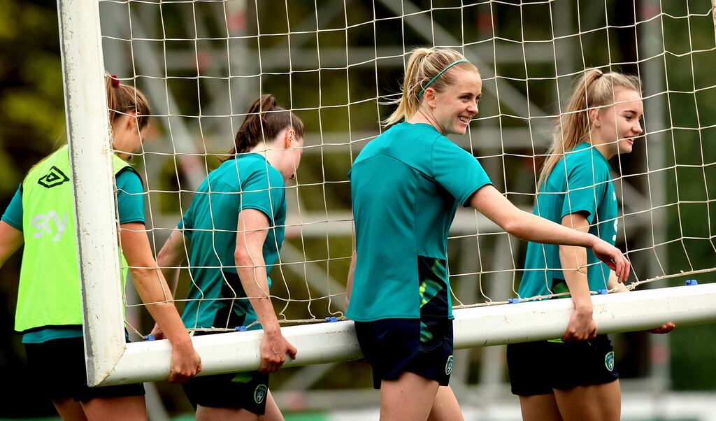 Claire Walsh (centre) at Republic of Ireland squad training in Marbella, Spain. She won the Scottish Premier League title with Glasgow City on Sunday. Photograph: Ryan Byrne/Inpho