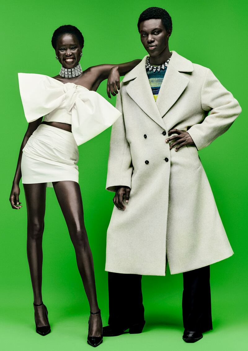 Bow top and skirt, €49.99 and €59.99 respectively, recycled wool coat, €249