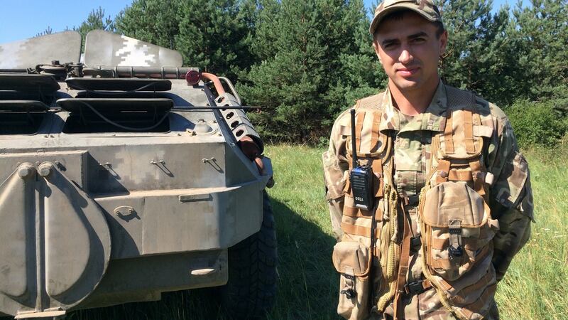 Petro Tsivchik, a Ukrainian soldier training with US instructors at Yavoriv in western Ukraine, before his first deployment to the country’s eastern conflict zone. Photograph: Daniel McLaughlin