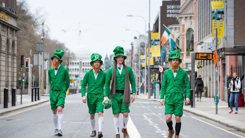 Swedish tourists in Merrion Row, Dublin, on the eve of St Patrick’s Day. Photograph: Tom Honan