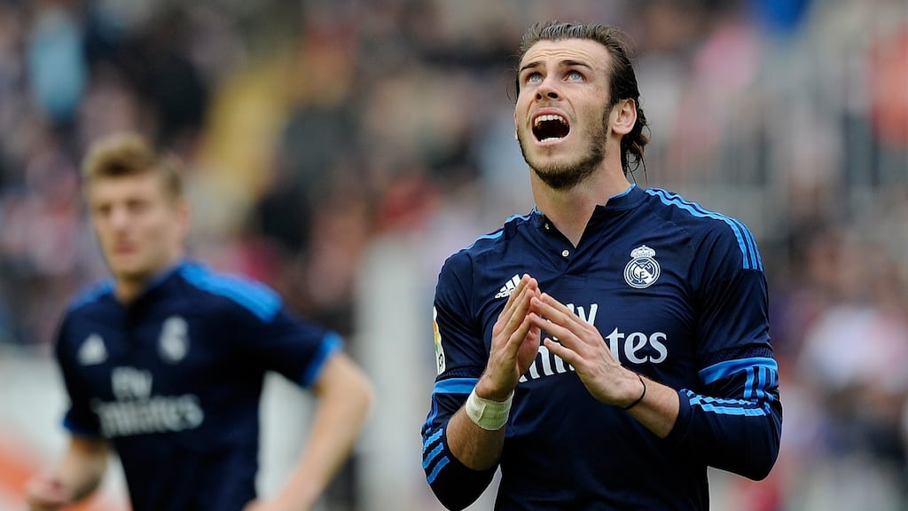 Gareth Bale of Real Madrid reacts during the La Liga match between Rayo Vallecano and Real Madrid at Estadio de Vallecas. Photograph: Getty Images