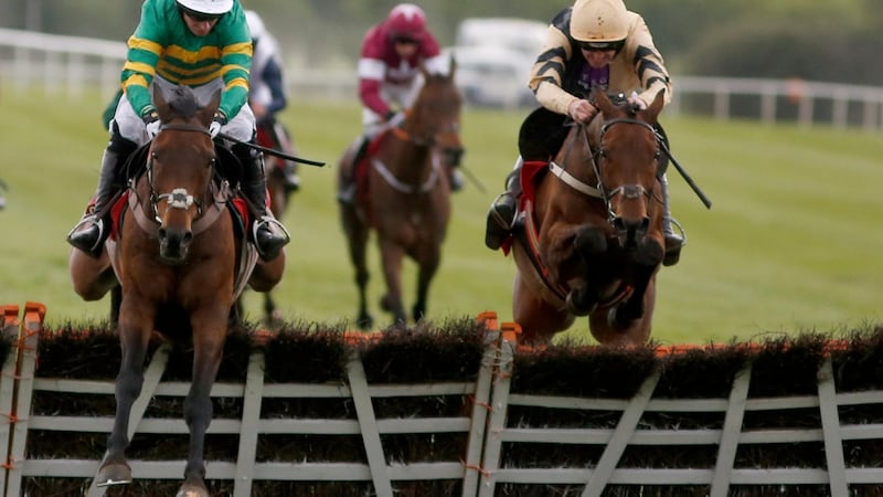 Noel Fehily riding Unowhatimeanharry clears the last to win the Ladbrokes Champion Stayers Hurdle from Nichols Canyon at Punchestown racecourse on April 27th in Naas. Photograph: Alan Crowhurst/Getty