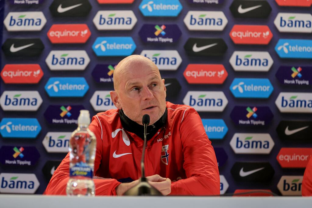 Norway manager Ståle Solbakken talks to the media in Dublin ahead of his team's friendly against Ireland on Thursday. Photograph: Dan Sheridan/Inpho