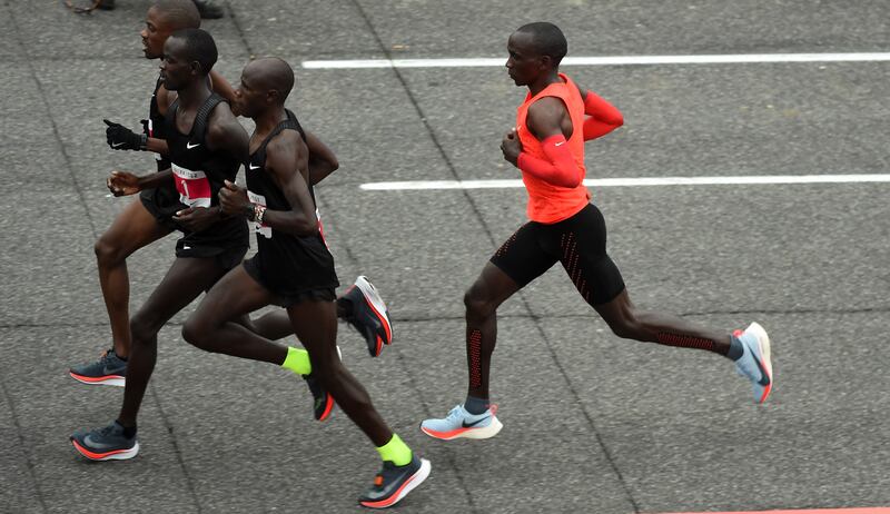 Eliud Kipchoge runs during the Nike Breaking2: Sub-Two Marathon Attempt at Autodromo di Monza on May 6th, 2017 in Italy. Photograph Getty Images