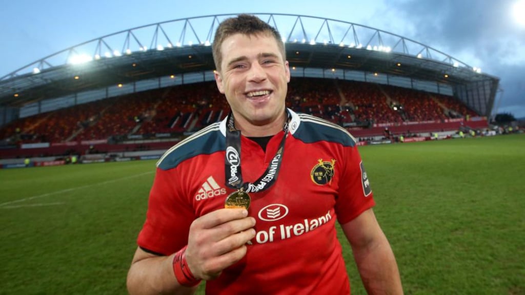 Outstanding: South African CJ Stander, who will be eligible to play for Ireland after the World Cup, shows off one of the seven man-of-the-match awards he has won this season. Photograph: James Crombie/Inpho