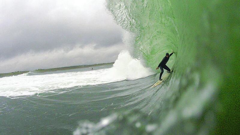 Gabe Davies surfing approximately off the Donegal Coast near Bundoran. Photograph: Mickey Smith