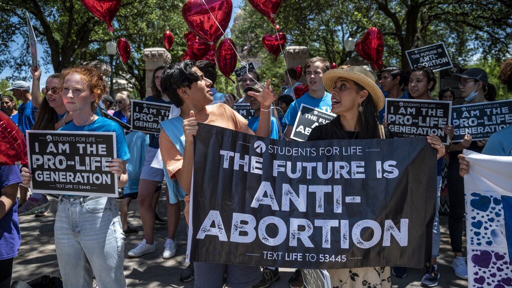 Anti-abortion  protesters outside the Texas state capitol during a protest in May. Photograph:  Sergio Flores/Getty Images
