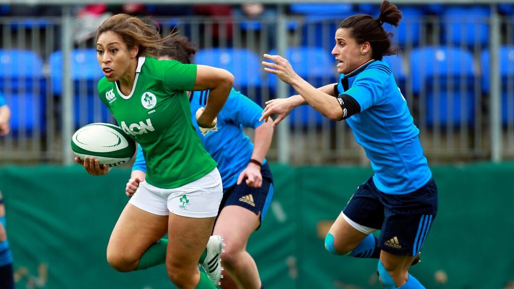 Sene Naoupu in action for Ireland in the Women’s Six Nations Championship. Photograph: Colm O’Neill/Inpho