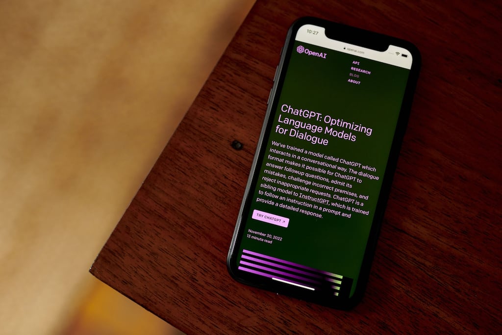 Why bother with the arduous task of writing a school essay when the AI on your smartphone can do it for you? Photograph: Gabby Jones/Bloomberg