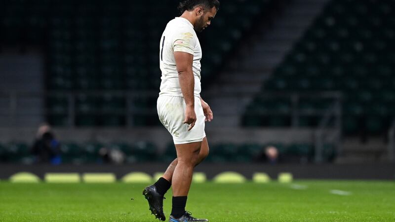 Billy Vunipola of England walks off after a yellow card during the match against Scotland in Twickenham. Photograph: Facundo Arrizabalaga/EPA