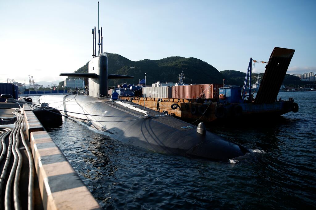 The US ballistic missile submarine USS Kentucky. Donald Trump has ordered two nuclear submarines to be positioned in regions near Russia. Photograph Woohae Cho/Getty Images